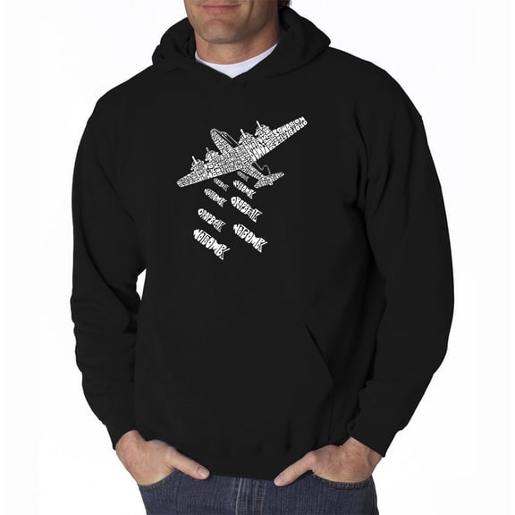 LA Pop Art Men's Word Art Hooded Sweatshirt - DROP BEATS NOT BOMBS