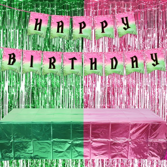 Pink and Green Witch Birthday Party Decorations Kit,Includes Fringe Curtains,Tablecloths,and Banners for Unique Celebrations at All Venues