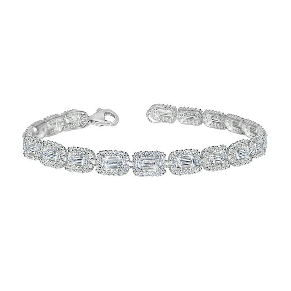 Dimaya Fine Jewelry 14K White Gold Swarovski Crystal Emerald Link Tennis Bracelet