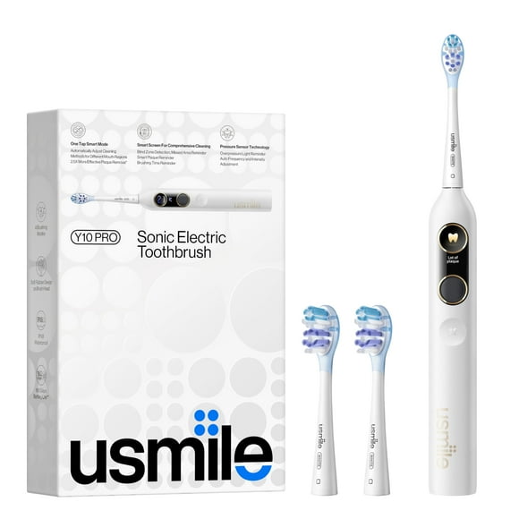 usmile Y10 PRO Brosse à Dents Électrique Rechargeable avec Affichage Intelligent, Détection de Taches Ratées, Capteur de Pression, Autonomie de 180 Jours, Étanche IPX8, Adapté aux Voyages