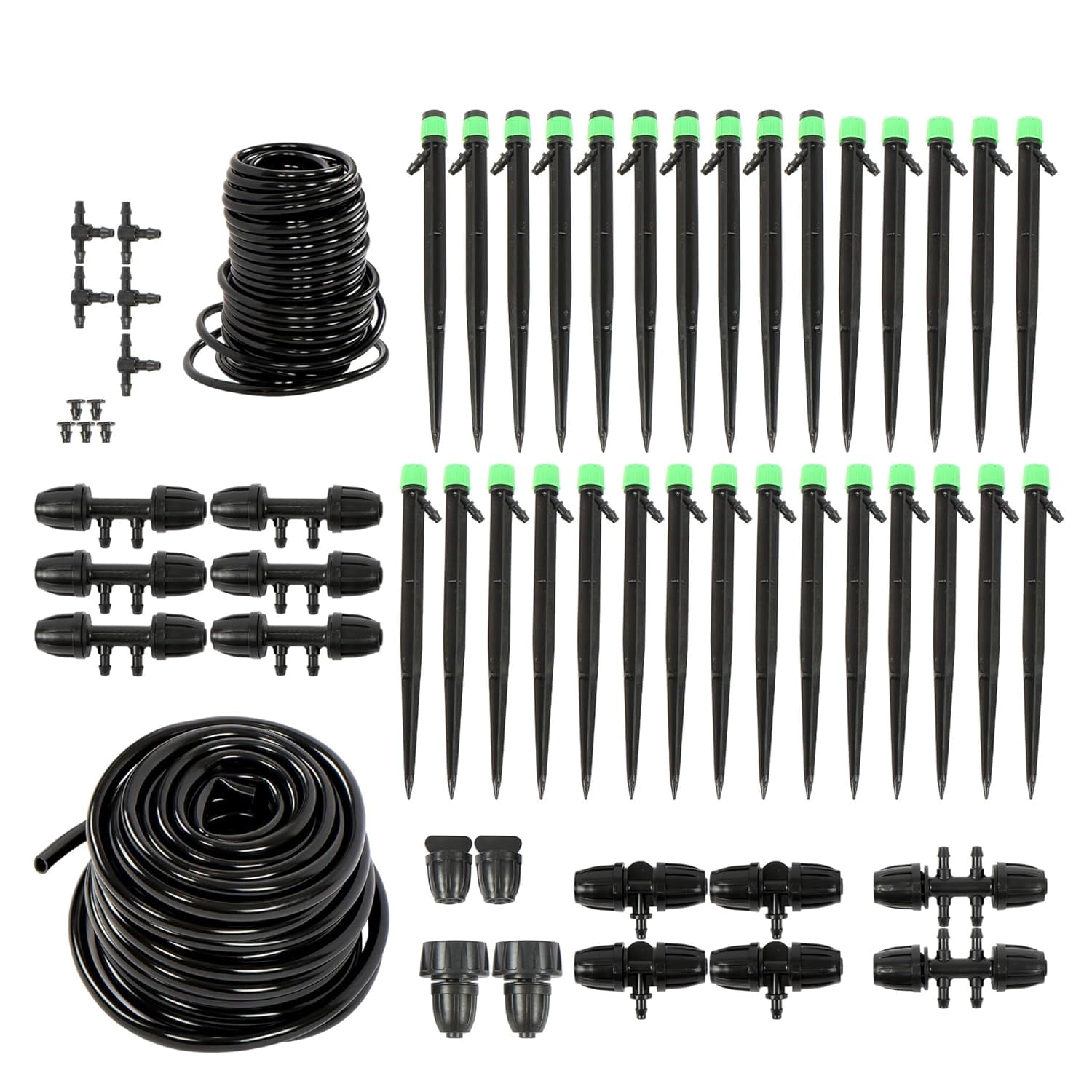 waltyotur 130ft Drip Irrigation System for Gardens Up to 130ft with Drip Emitters 5/16' and 1/4' Irrigation Tubing and Barbed Fittings Adjustable Connect Irrigation System