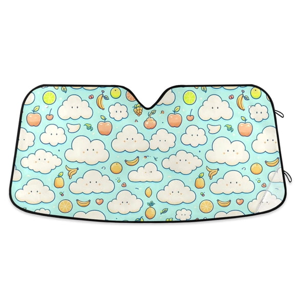 Cartoon Clouds Fruits Car Windshield Sun Shade Foldable Car Front Window Visor Heat and UV Protection 53x23.5