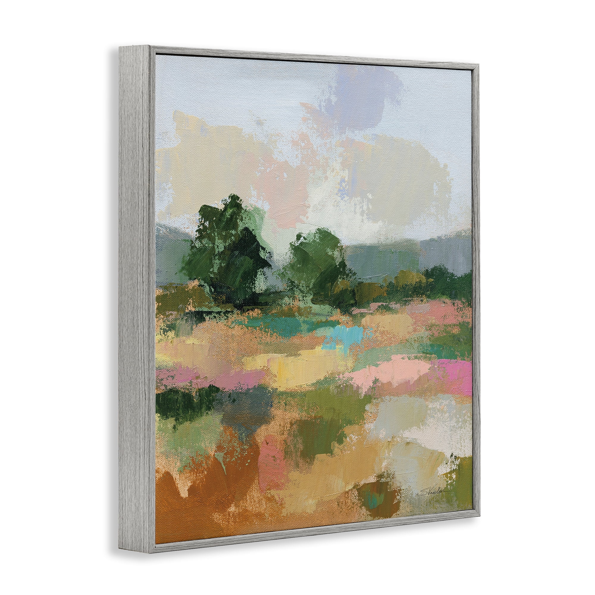 Stupell Industries Abstract Spring Landscape Landscape Painting Gray Framed Art Print Wall Art, 16 x 20