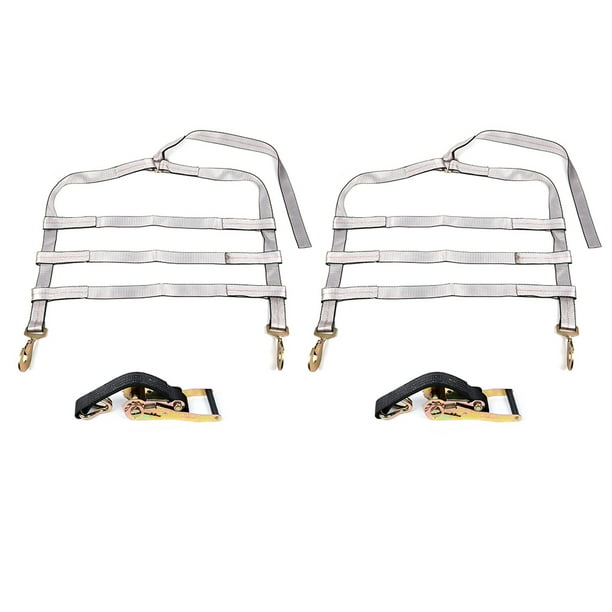 AUTOMUTO 2 Pack Ratchet Tie down Straps Tow Dolly Wheel Net Set with