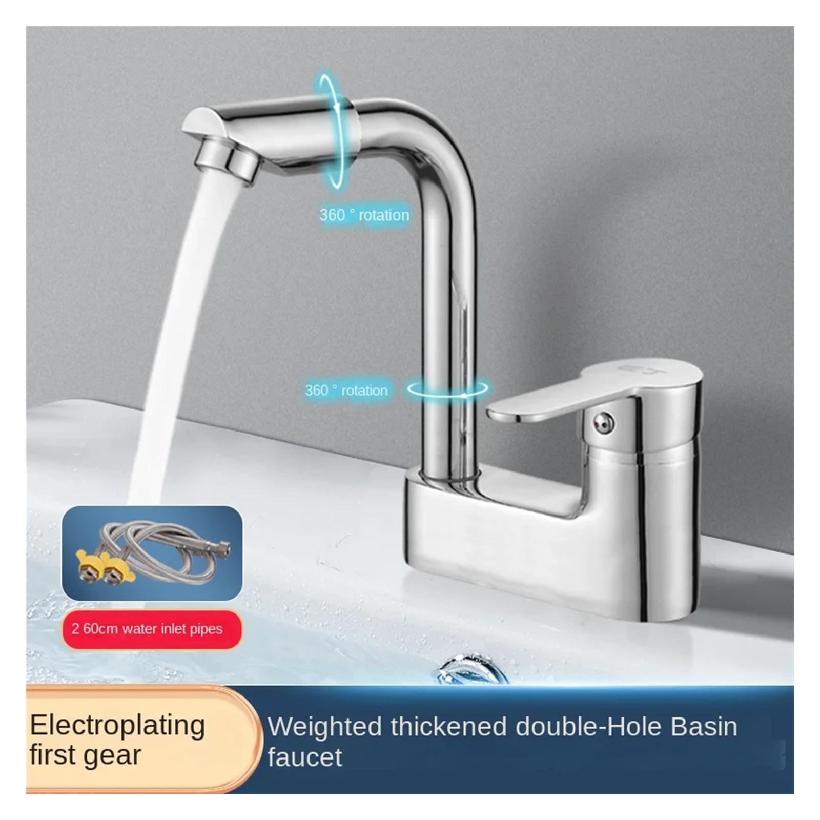 Black Hot And Cold Faucet, In Bathroom Zinc Alloy Sink Bathtub, Mixing Valve Wash Basin Double Hole Mixing Valve Faucet ,Leakproof Design