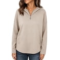 thumbnail image 3 of Lcziwo Quarter Zip Sweatshirt for Women Long Sleeve Oversized Casual Hoodies Y2K Fall Winter Fashion Pullover with Pockets Khaki,XXL, 3 of 7