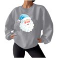 thumbnail image 6 of Women's Waffle Pullover Sweatshirt Santa Claus Graphic Tops Merry Christmas Shirts Xmas Novelty Tees Happy Festival Outfits Christmas Hat Clothing Comfy Pullovers, 6 of 7