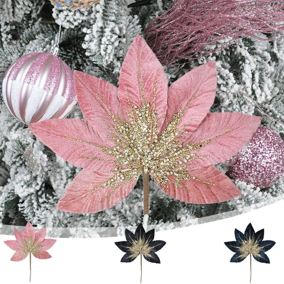 Gold Powder Christmas Flower Heads, Artificial Christmas Tree Decorations, Sparkling Gold Powder Accents, Festive Christmas Accessories, Holiday Home Decor, Premium Quality Artificial Flowers, Metal
