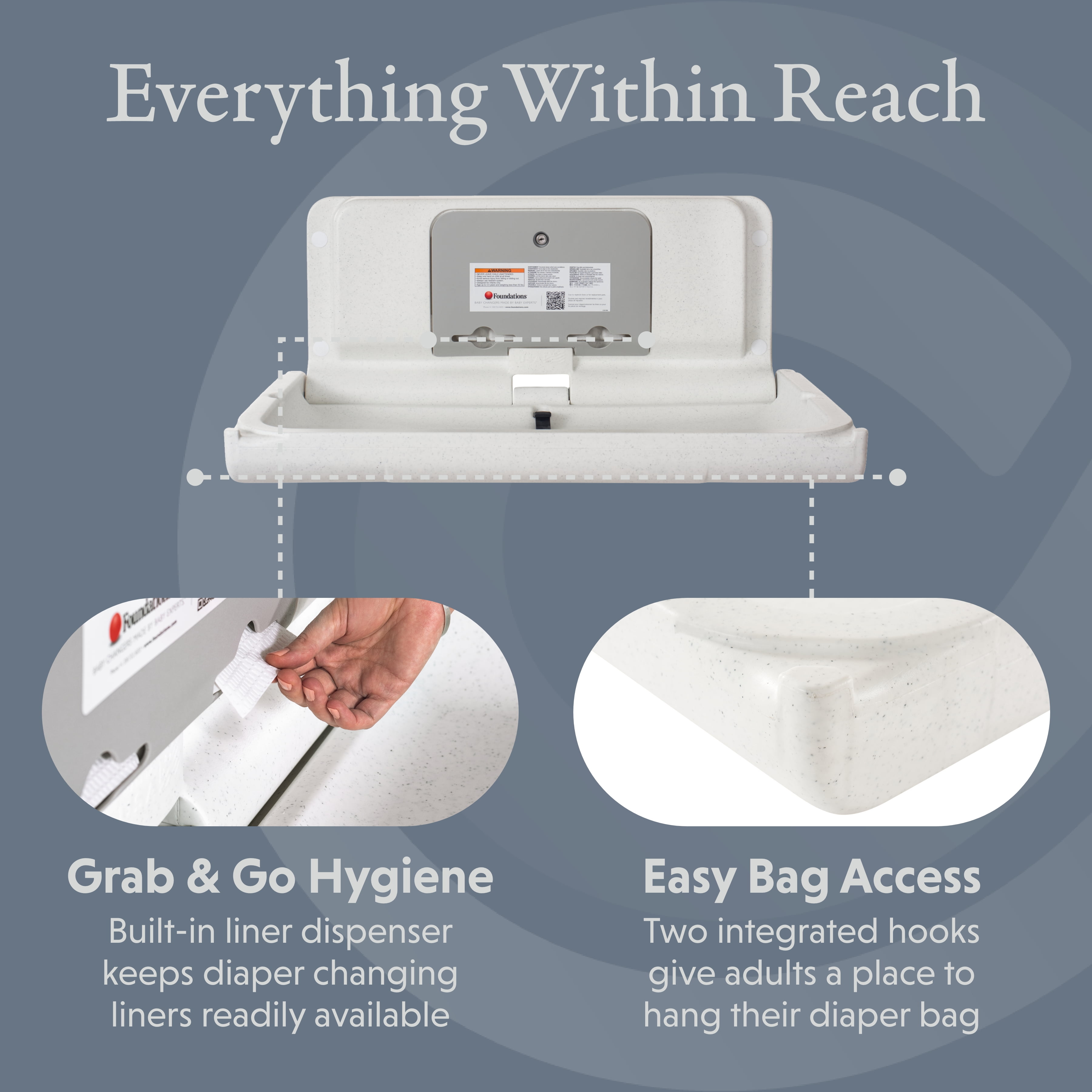 Foundations Ultra Horizontal Baby Changing Station, EZ Mount Backer Plate Included, White (200-EH-03)