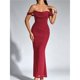 thumbnail image 5 of Vestido Maxi con Hombros Descubiertos, Corsé Fruncido, Ajustado, Vestidos Formales para Invitadas de Boda para Mujeres Vino Tinto S, 5 of 8
