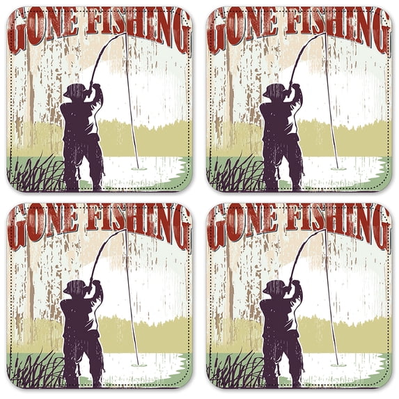 Vinyl Drink Coasters - Set of 4 - Gone Fishing