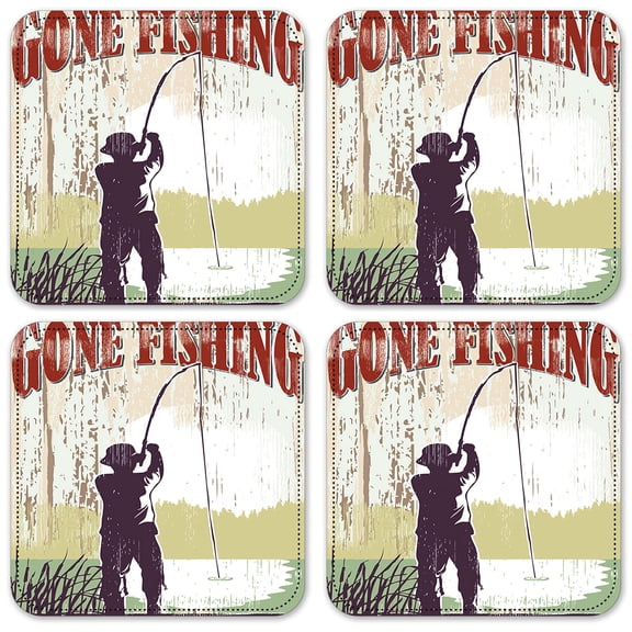 Vinyl Drink Coasters - Set of 4 - Gone Fishing