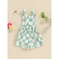 thumbnail image 3 of Bagilaanoe Little Girl Summer Jumpsuit Shorts Toddler Sleeveless Checkerboard Floral Romper Overalls 6M 12M 18M 24M 2T 3T 4T 5T 6T Kids Short Pants Summer Clothes, 3 of 7