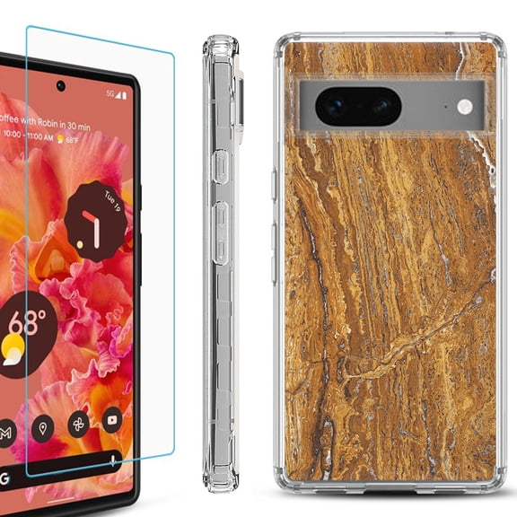 OneToughShield ® for Google Pixel 7a Shockproof Bumper Phone Case, with Tempered Glass Screen Protector - Marble / Earth