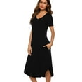 thumbnail image 2 of Women's Long Nightdress Sleepwear V Neck Ankle-Length Nightgown With 2 Pockets Short Sleeve Sleep Shirt Soft Casual Loose Pajamas Nightshirt Plus Size Loungewear, Black S-3XL, 2 of 9