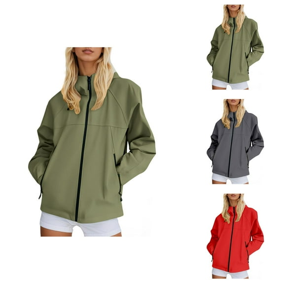 Lightweight Windbreaker Jacket Women 2025 Fall Long Sleeve Breathable Zip Up Hooded Coat with Pockets Outerwear