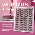 thumbnail image 2 of 20 Pairs False Eyelashes 3D Faux Mink Lashes Natural Look Wispy Fake Eyelashes 16-20MM Fluffy Volume Long Thick Lashes Pack 5 Styles Mixed, 2 of 4