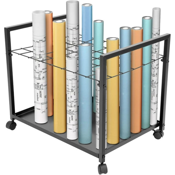 Kojem Blueprint Storage Rack 48 Slots Portable Architectural Plan Organizer with Wheels Blueprint File Storage Organizer Map Poster and Drawings Display Rack for Home, Office, School