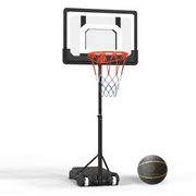 Pool Basketball Hoop, Height Adjustable 3.9" to 6.9", Black PE Frame, Water Base, Includes Air Pump, 8-Inch Rubber Ball, Indoor & Outdoor Use