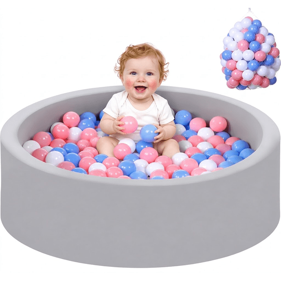 Sisticker 100 baby ball pit with balls included with Pink White and Blue Balls, indoor ball pit kids ball pit for toddler 1-3, Gray baby ball pit toddler ball pit foam ball pit ball pit for babies