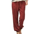 thumbnail image 6 of ATENAR Linen Pants Women,Loose Pants for Womem,Drawstring,Breathable,Solid,Red,M(US:6), 6 of 6