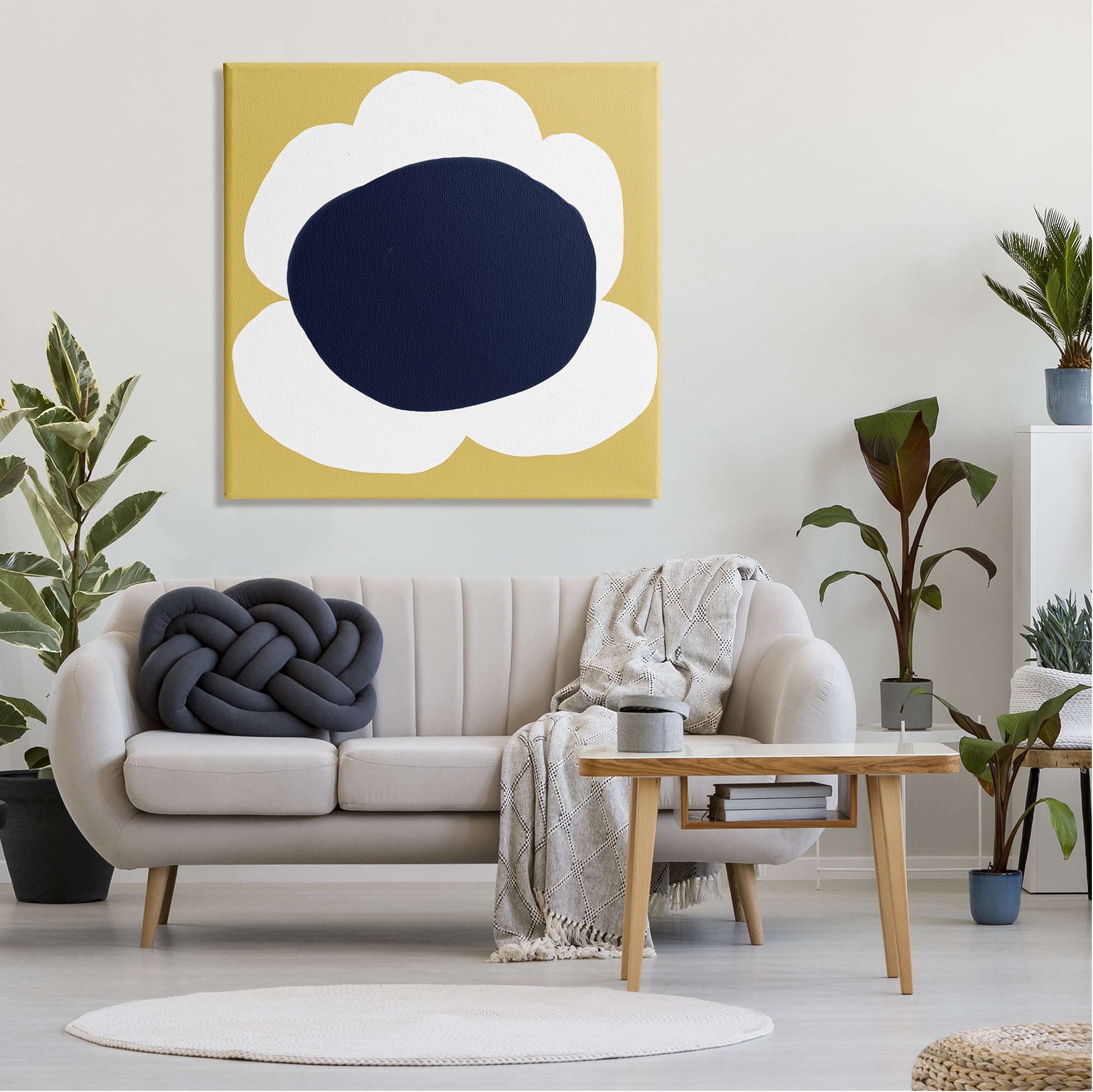 Stupell Industries Modern Flower on Yellow Botanical & Floral Painting Gallery Wrapped Canvas Print Wall Art, 36 x 36