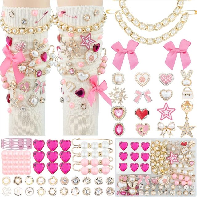 Kit de 87 Adornos para , Broches y Alfileres para Mujer, Adornos para Zapatos con Lazos, Kit de Bricolaje para Zapatillas con de Diamantes de Imitación.
