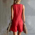 thumbnail image 5 of Women's Summer Casual Romper V Neck Sleeveless Short Jumpsuits Button Down Overalls with Pockets Lightweight Lounge Playwear Beach Vacation Essential, 5 of 6
