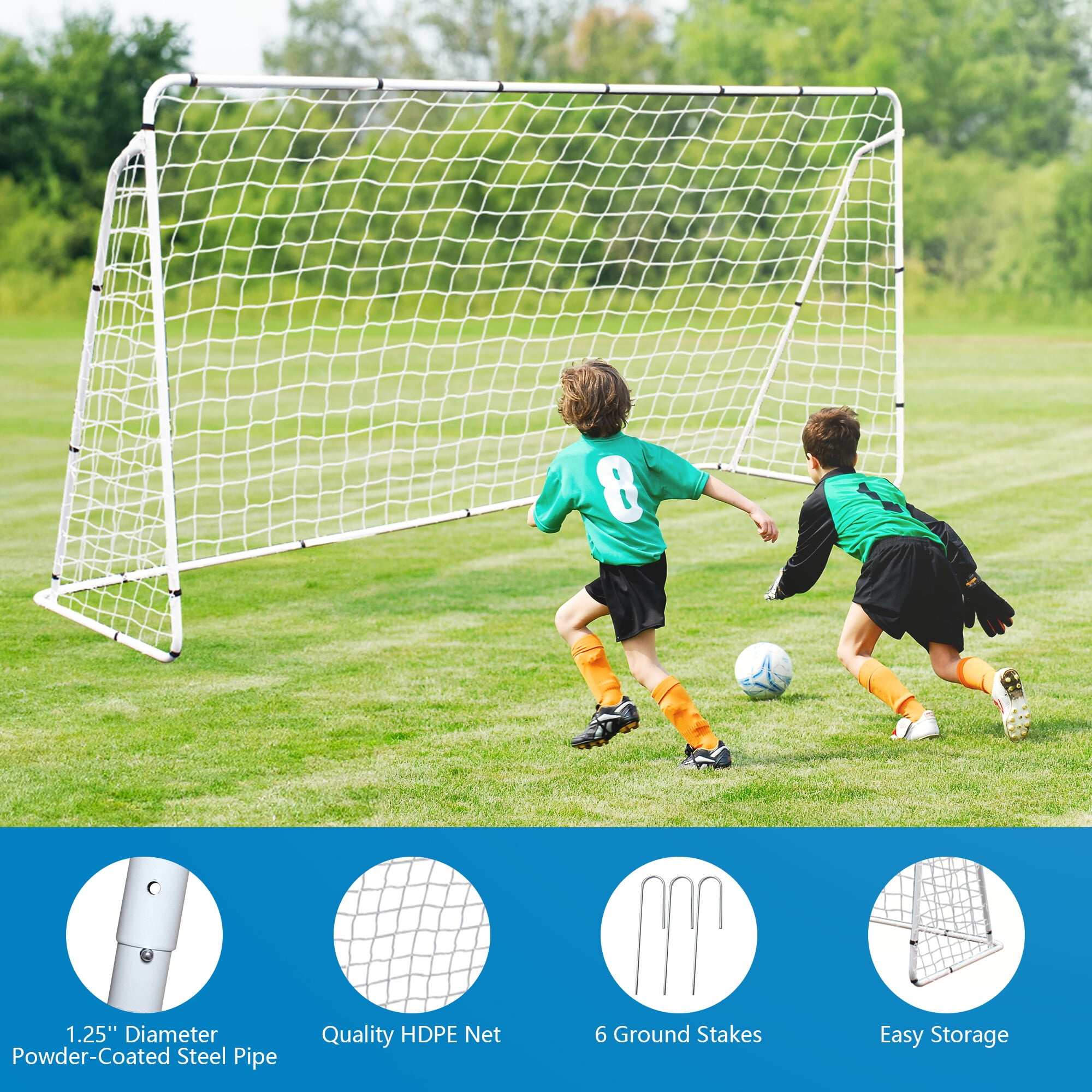 ZenSports 12FT x 6FT Portable Soccer Goal Net Adult Kids Outdoor Soccer Training Steel Frame