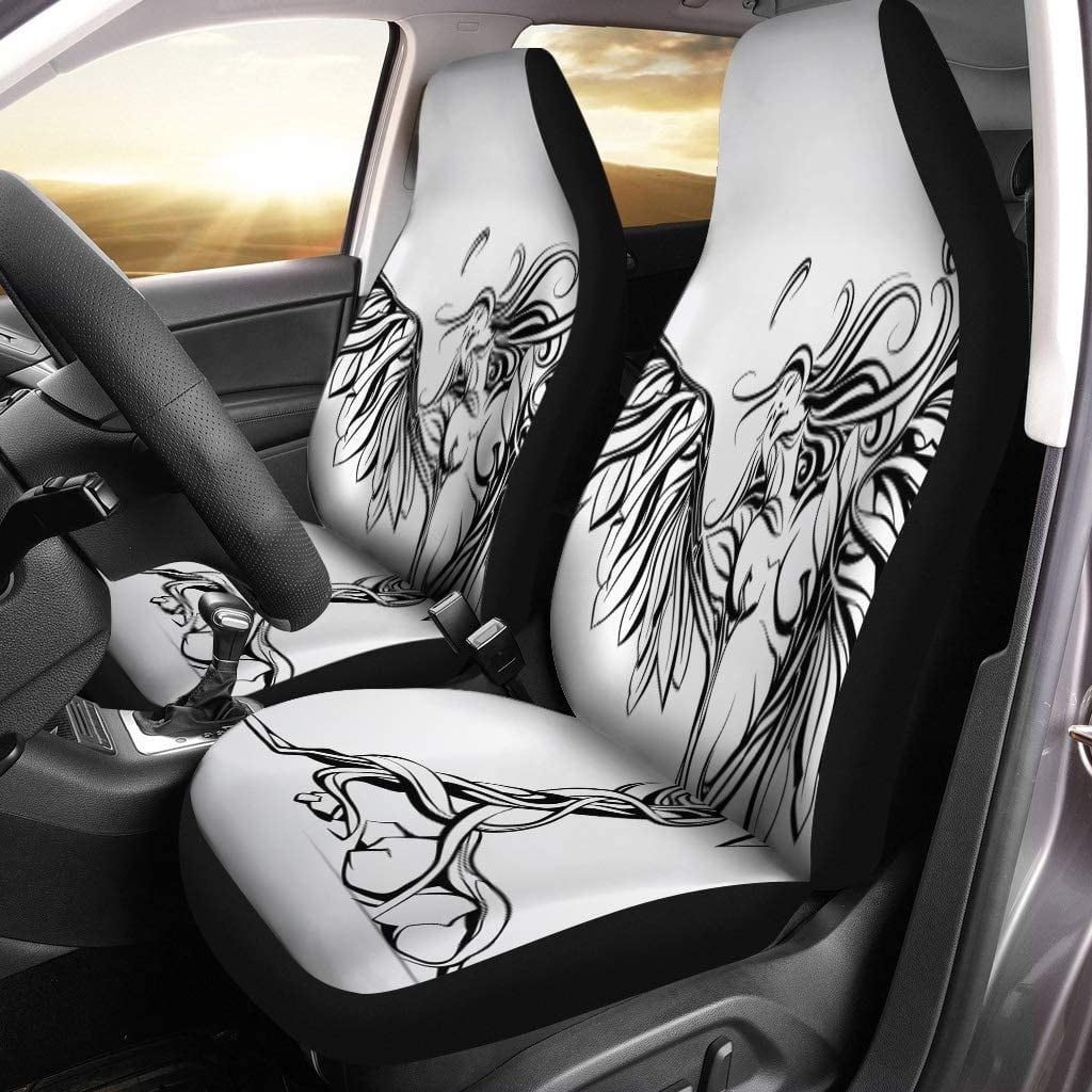 RYLABLUE Set of 2 Car Seat Covers Tattoo Birth of Angel Girl Wings Abstract Bark Universal Auto Front Seats Protector Fits for Car SUV Sedan Truck