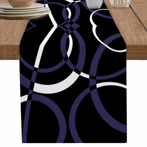 nqOlkjepod Blue Geometric Table Runner 70 Inches Long Farmhouse Dress Scarves, Contemporary White Abstract Lines Black Dining Tablerunner for Coffee Table/Kitchen Island/Party Décor, 13" x 70"