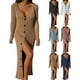 thumbnail image 4 of Vestido tipo suéter de punto con botones, cuello en V, manga larga, frente abierto, vestido informal de punto acanalado para mujer, color caqui M, 4 of 6