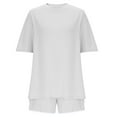 thumbnail image 5 of CheerKidz Two Piece Sets for Women 2025 Summer Short Matching Home Tops Elastic Waist Shorts Set Casual Loose V Neck Beach Vacation Travel Outfits(Z03#White,2XL), 5 of 9