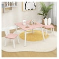 thumbnail image 2 of Kids Table and Chair Set, Children Wooden Activity Table & 2 Chairs Set, Solid Wood Legs, Easy Assembly, 3 Piece Rabbit Themed Toddler Furniture Set for Art (Pink), 2 of 9