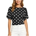thumbnail image 2 of SSZMDLB Women Polka Dot T-Shirts Short Sleeve Round Neck Ruched Casual Slim Fit Summer Tops Fashion Tee Shirt Travel Outfits Workout Clothes, Black L, 2 of 8
