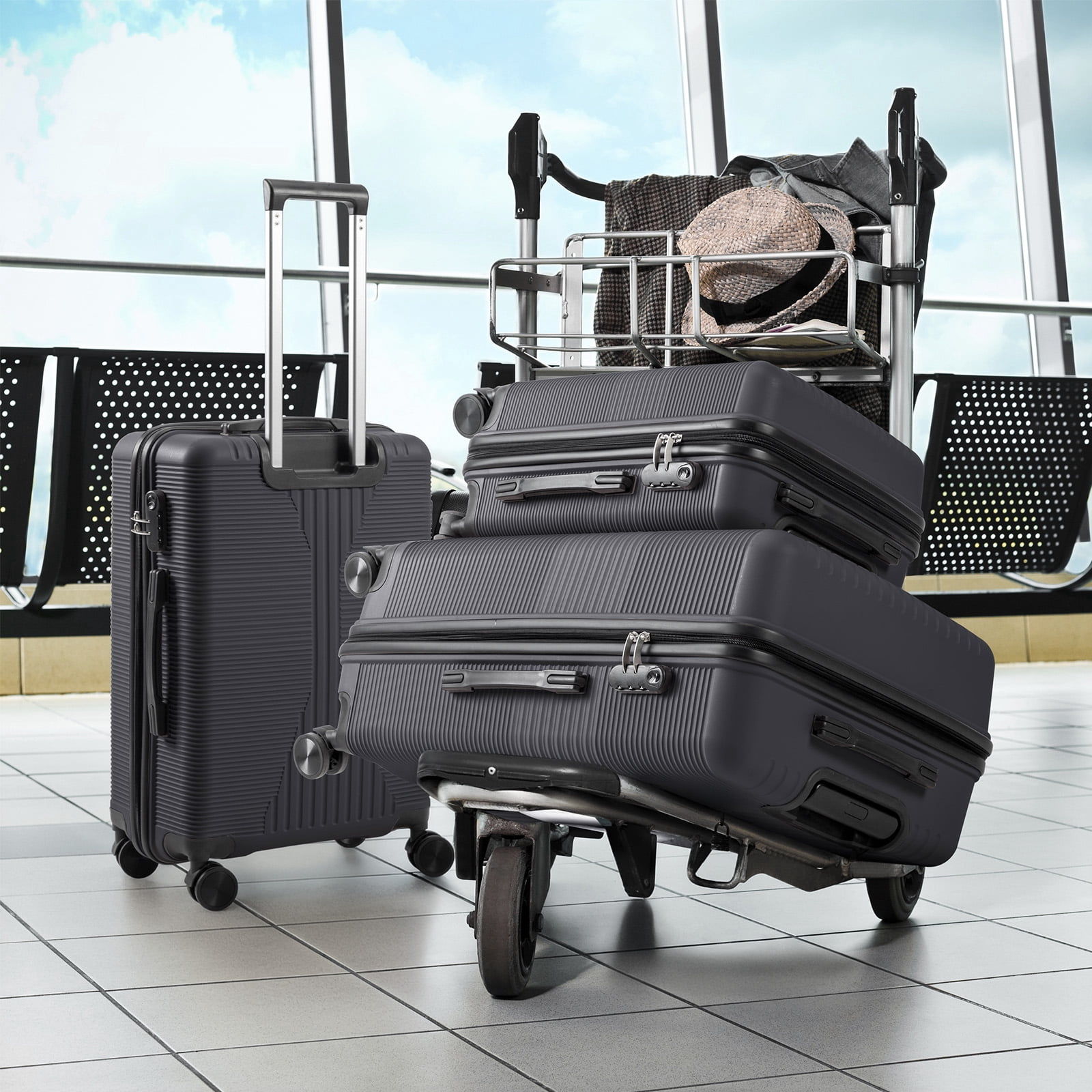 Ktaxon Luggage 3 Piece Set,Suitcase Set with 360° Spinner Wheels Hardside Lightweight Luggage 20in24in28in, Dark Gray