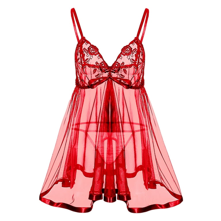 TTV hot,Lingerie Set for Women 2-Piece Lace Bra and Panty Exotic Hollow Bralette  High Waist Mesh Pajamas,Sleepwear/Red/Xx-Large : : Clothing, Shoes  & Accessories