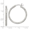 thumbnail image 2 of Sterling Silver Polished Diamond-cut Laser-cut Hinged Hoop Earrings, 2 of 2