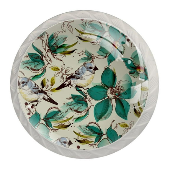 4 Pcs Bird Floral Vintage Knobs for Kitchen Cabinet Cupboard Dresser Bookcase Drawer Pulls Handles Round Home Decor