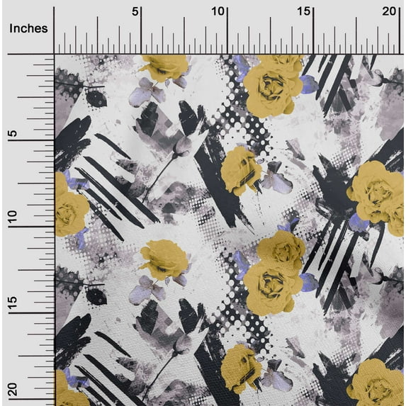 oneOone Cotton Jersey Yellow Fabric Geometric & Rose Floral Craft Projects Decor Fabric Printed By The Yard 58 Inch Wide