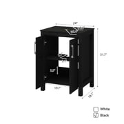 ELECWISH 24 Inches Bathroom Vanity in Black Finish with Glass Boat-Shaped Vessel Sink, Single Bathroom Vanity with Top, 2-Door Cabinet