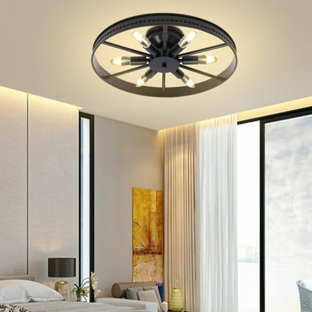 

Rustic Industrial Wrought Iron Wheel Farmhouse Ceiling Lamp 6-Light Chandelier