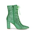 thumbnail image 4 of BLISSFUL STEP Women's Pointy Toe Block Heel Glitter Ankle Boots Green 5.5, 4 of 9