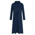 thumbnail image 3 of Riforla Womens Long Sleeve Turtleneck Casual Dresses Fall Winter Loose Pleated Solid Color Swing Midi Dress with Pockets Dresses for Women Navy XXL, 3 of 4