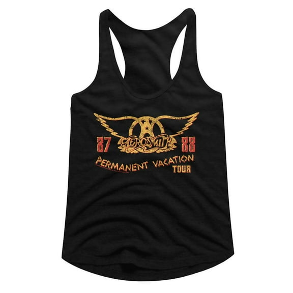 Aerosmith Pv Tour 87 88 Black Women's Slim Fit Racerback Tank Top L