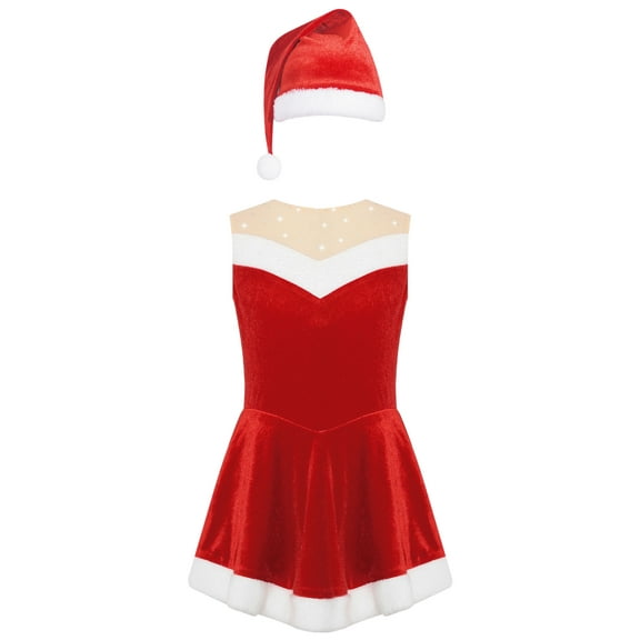iiniim Christmas Dress Up for Girls Mrs Santa Claus Clothes Xmas Holiday Party Dress with Santa Hat Red 6