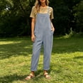 thumbnail image 7 of HBYJLZYG Women's Overalls Rompers with Four Patch Pockets and Adjustable Button Straps, Relaxed Fit Cotton Linen Blend Casual Summer Vacation Everyday Wear for Women, 7 of 7