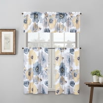3 Piece Printed Kitchen Curtain Set, 1 Valance & 2 Tiers
