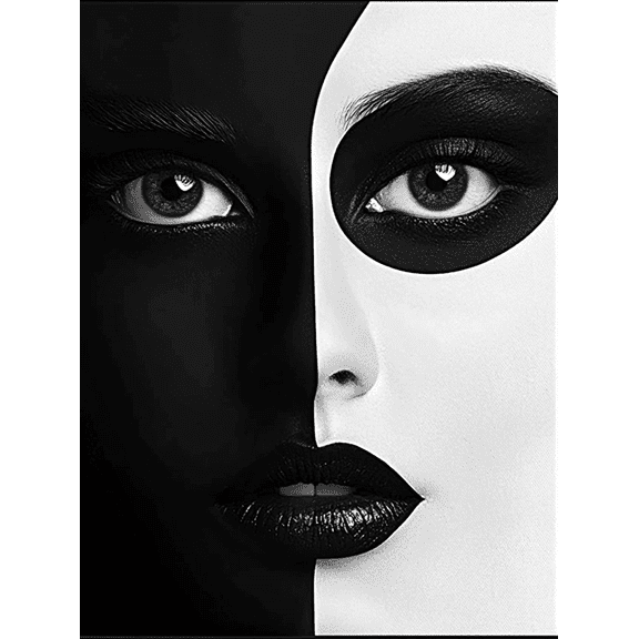 Black and White Face Art Decor Painting/Canvas Print, Perfect for Living Room, Bedroom, Office, Spa Room, Stylish and Modern Wall Decor for Home Decor