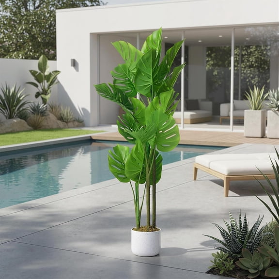 3.6FT Artificial Monstera Plant in Pot, Fake Decorative Evergreen Potted Floor Tree, Indoor Faux Tropical Plants for Living Room Entryway Office